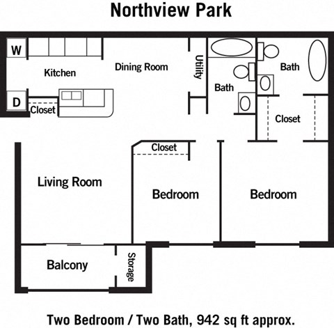 2 Bedroom Floor Plan at Northview Park, Sterling Heights, Michigan